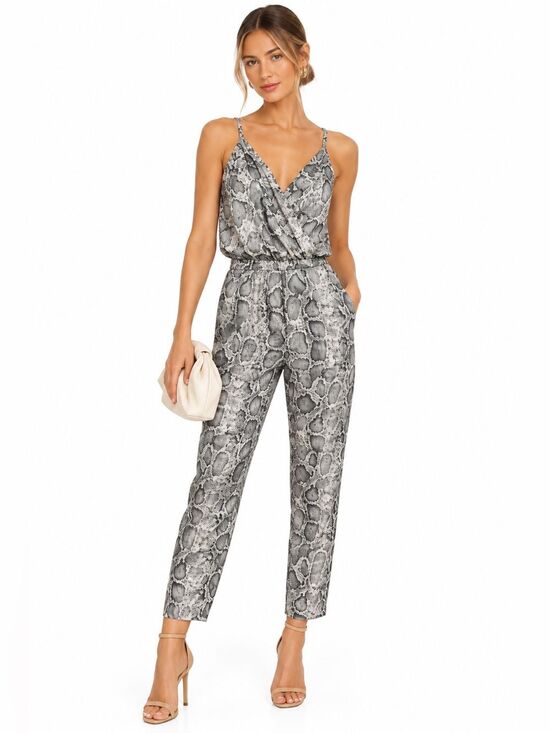 Anthropologie Pants - ANTHROPOLOGIE Bishop + Young Sleeveless Snake-Print Jumpsuit in Gray Size S